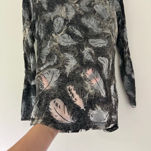 Vintage ClothesHead sheer burnout long sleeve feather pattern Y2K whimsigoth S - Picture 12 of 14